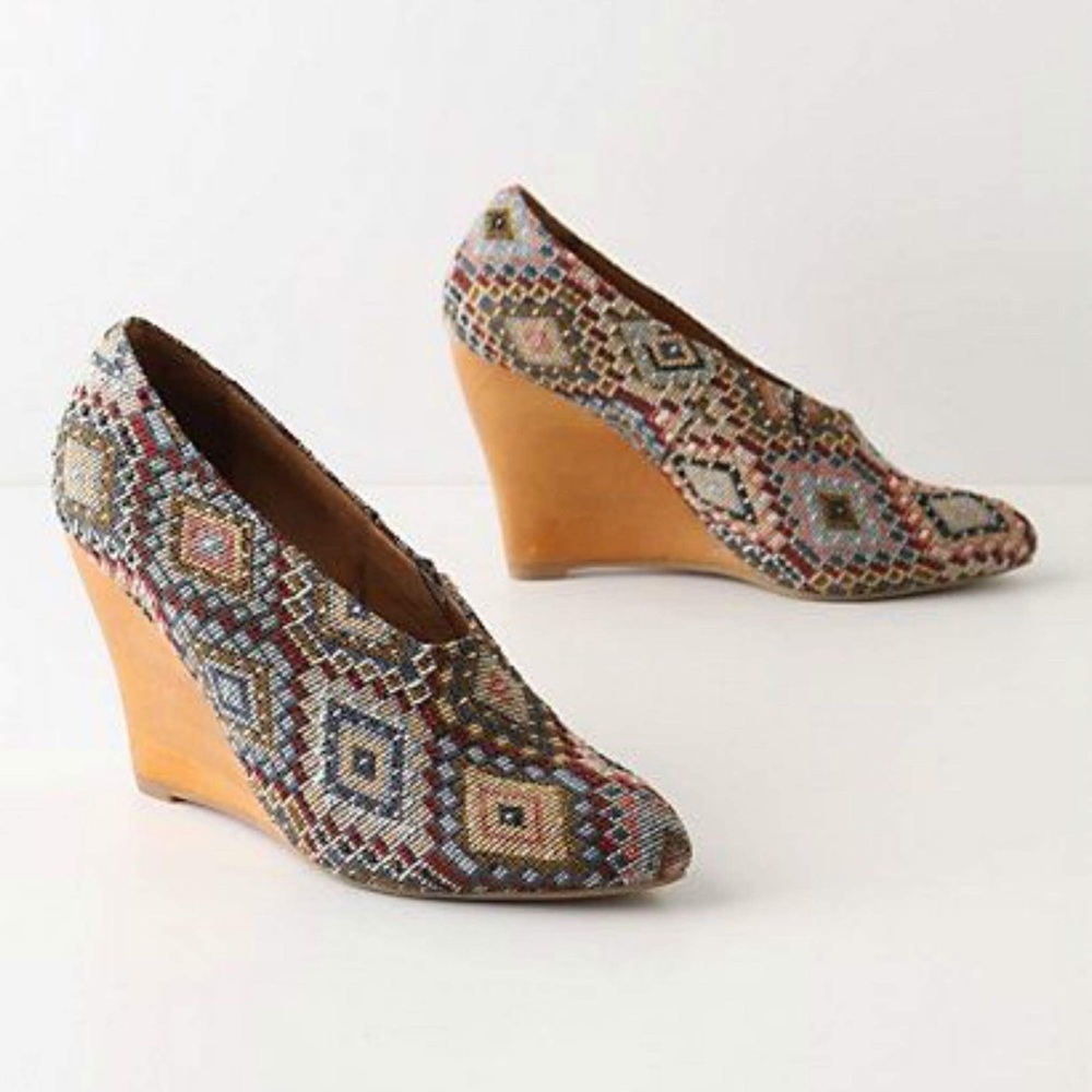 Anthropologie Brocade wedge shoes